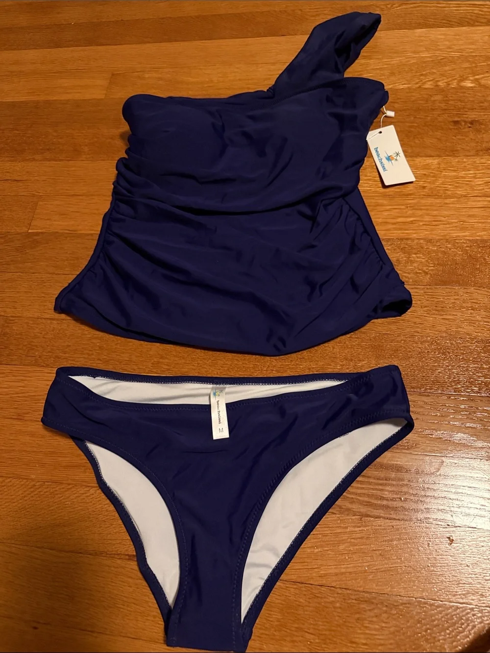 Beachsiddi Navy One-Shoulder Ruched tanking